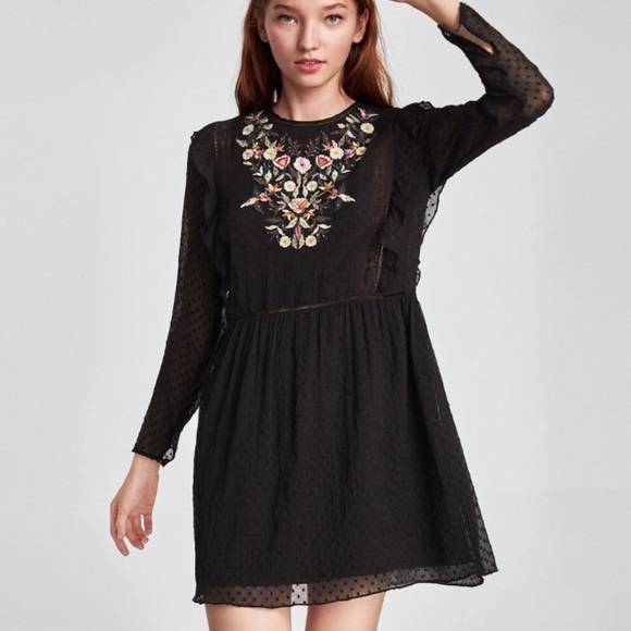 zara embroidered mesh dress